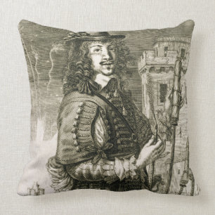 Man with firework rocket, from the 'Recueil de fig Throw Pillow