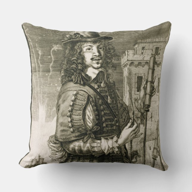 Man with firework rocket, from the 'Recueil de fig Throw Pillow (Front)