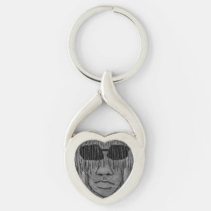 Man with glasses portrait drawing keychain