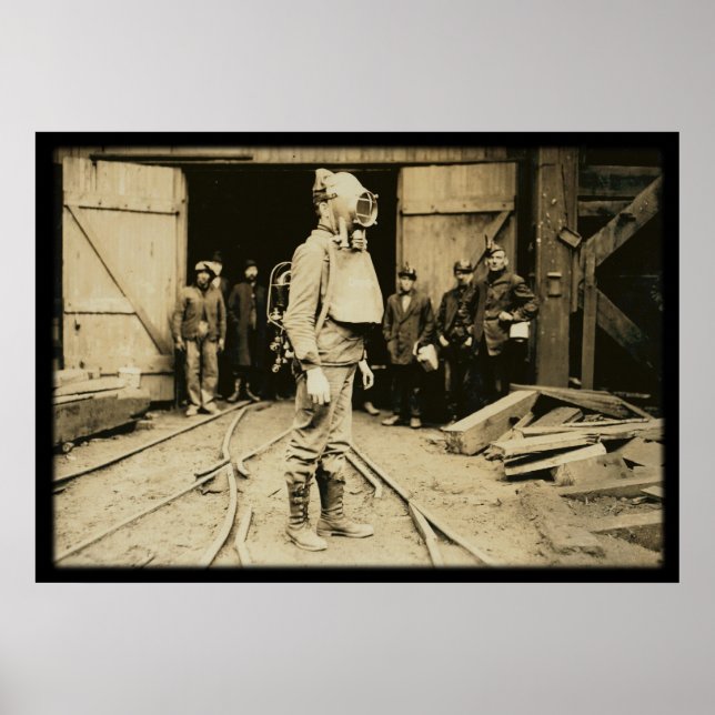 Man with oxygen helmet at a coal mine poster (Front)