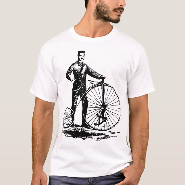 Man with Penny Farthing - Black T-Shirt (Front)