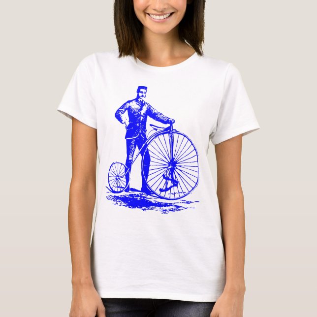 Man with Penny Farthing - Blue T-Shirt (Front)
