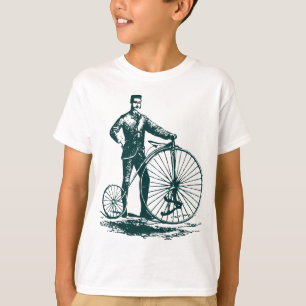 Man with Penny Farthing - Dark Green T-Shirt
