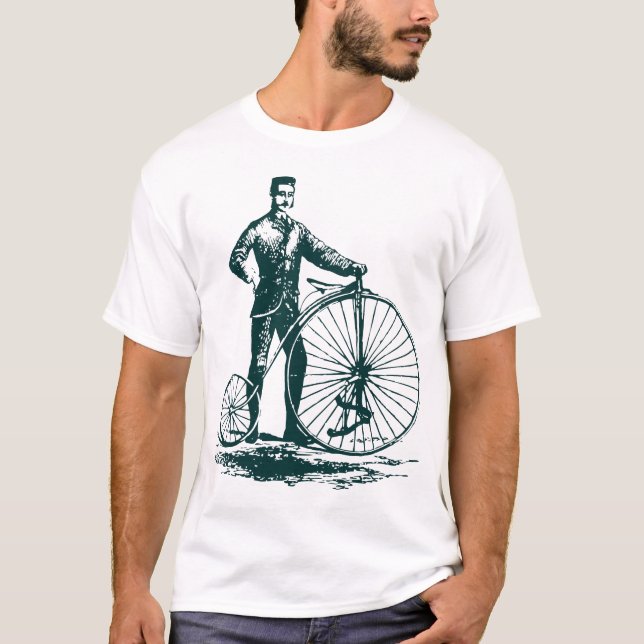 Man with Penny Farthing - Dark Green T-Shirt (Front)