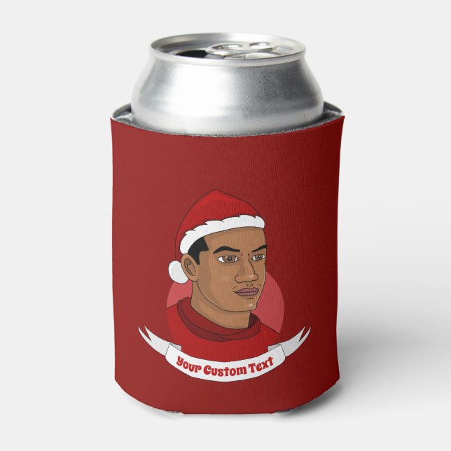 Man with Santa Claus hat cartoon Can Cooler (Can Front)