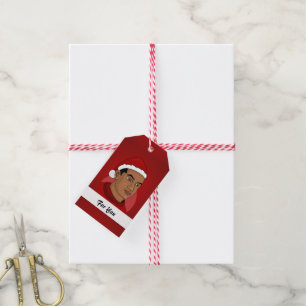 Man with Santa Claus hat cartoon Gift Tags