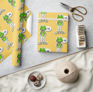Man with Smiling Frog Head on Yellow AI Art Wrapping Paper