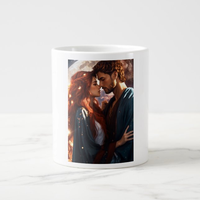 Man with stubble and beautiful girl  large coffee mug (Front)
