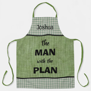 Man With The Plan Monogrammed Green+Gingham Check Apron