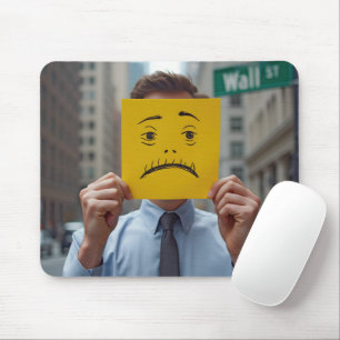 Man With Worried Face Drawing On Wall Street Mouse Pad