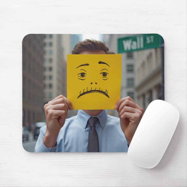 Man With Worried Face Drawing On Wall Street Mouse Pad (With Mouse)
