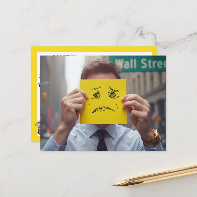 Man With Worried Face Drawing On Wall Street Postcard (Front/Back In Situ)