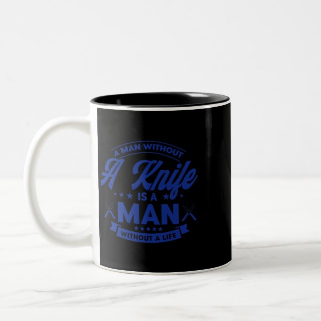 Man Without Knife Knife Making Blacksmith Knife Fo Two-Tone Coffee Mug (Left)
