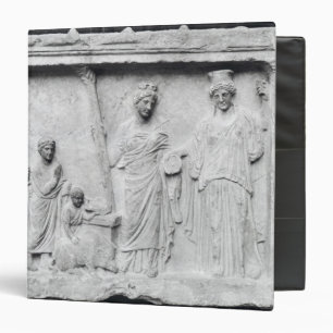 Man, woman and child before an altar binder