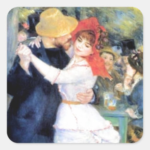 Man woman dancing renoir painting square sticker