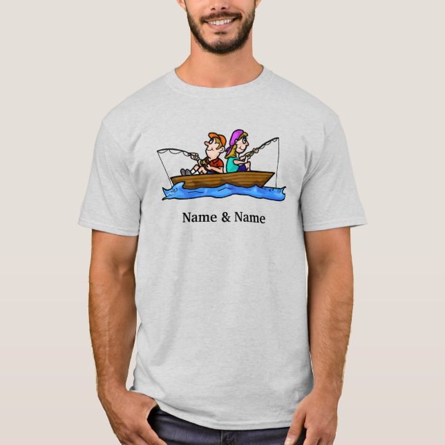 Man Woman Fishing in Boat T-shirt personnalisable. (Devant)