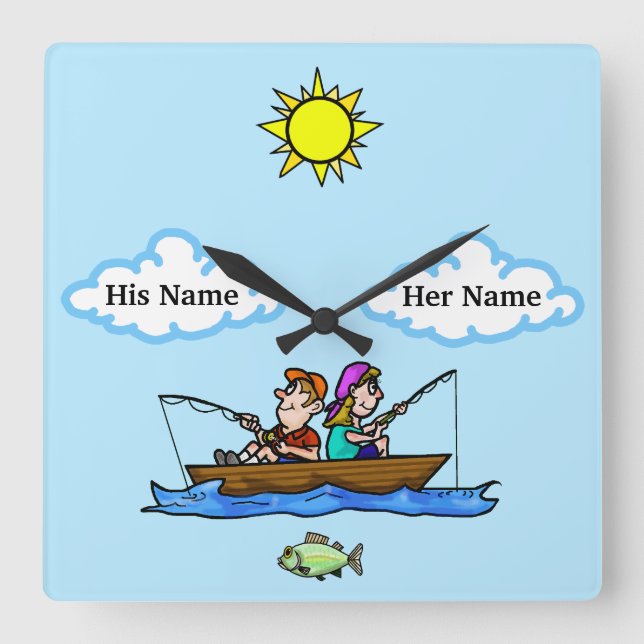 Man & Woman Fishing in Boat Wall Clock Customize! (Front)