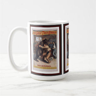 Man Wrestles Bear - Vintage Lithograph Mug