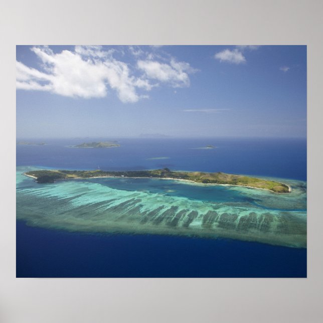 Mana Island and coral reef, Mamanuca Islands Poster (Front)