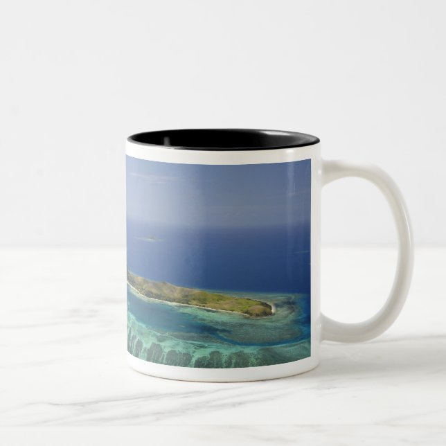 Mana Island and coral reef, Mamanuca Islands Two-Tone Coffee Mug (Right)