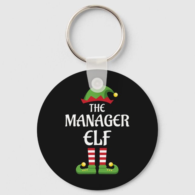 Manager Elf Family Matching Group Christmas  Keychain (Front)