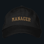 Manager Embroidered Baseball Hat<br><div class="desc">Embroidered manager hat,  from Called. Shown is black baseball cap with gold embroidered lettering.  Can be ordered in other hat/lettering colors and styles.  #Manager #ManagerHat #EmbroideredHats #Uniform</div>