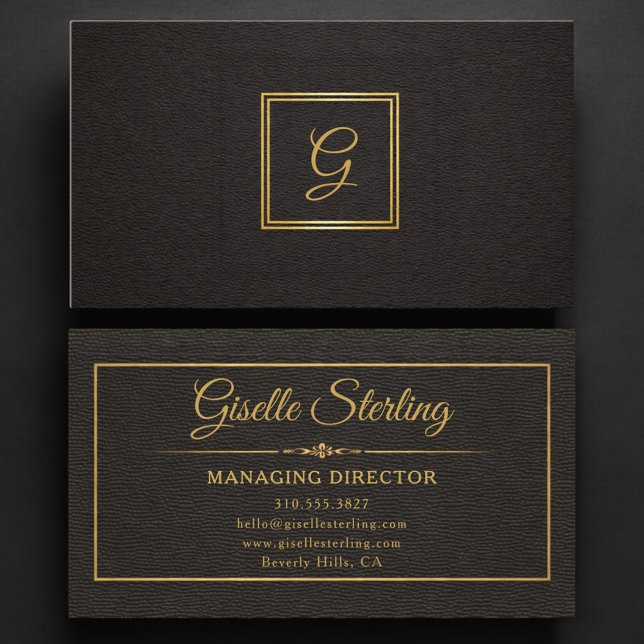 Managing Director Monogrammed Gold Black Business Card (Creator Uploaded)