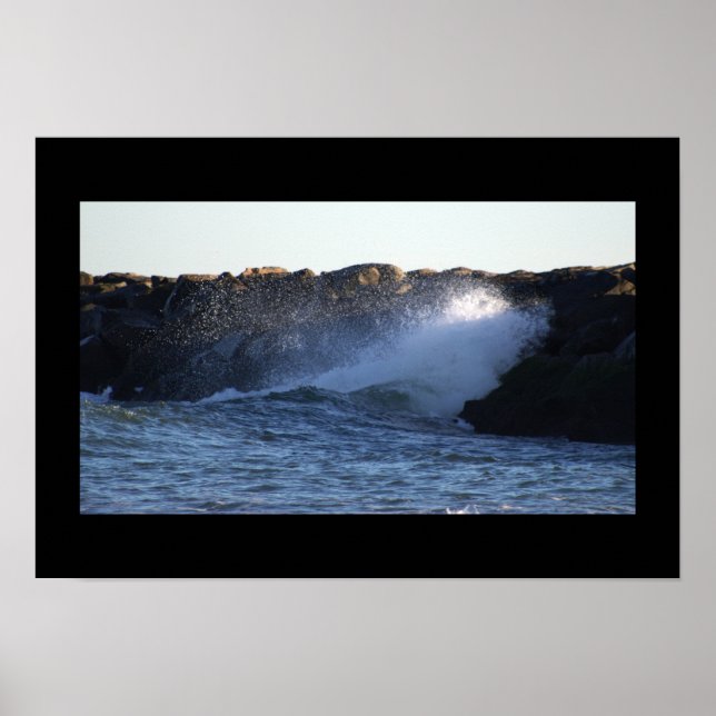 Manahawkin Waves Hitting Jetty Poster (Front)