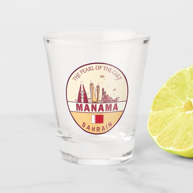 Manama Bahrain City Skyline Emblem Shot Glass (Front)