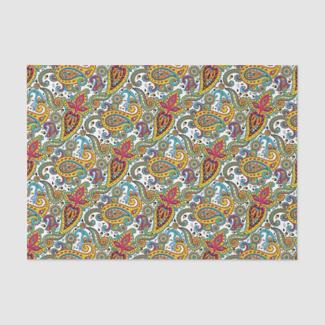Manarani Queen Paisley Pattern Turquoise Orange Tissue Paper (Front)