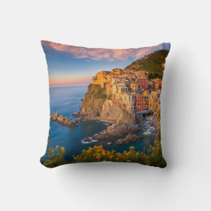 Manarola Cinque Terre Italy Med Sea Coast Throw Pillow