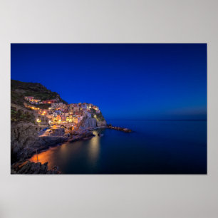 Manarola town in the Cinque Terre in the evening Poster