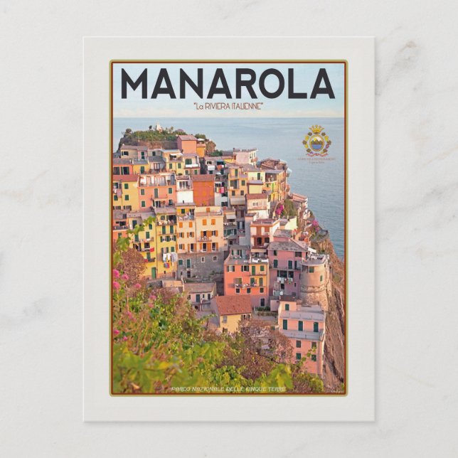 Manarola Vineyard Harbour - on white Postcard (Front)