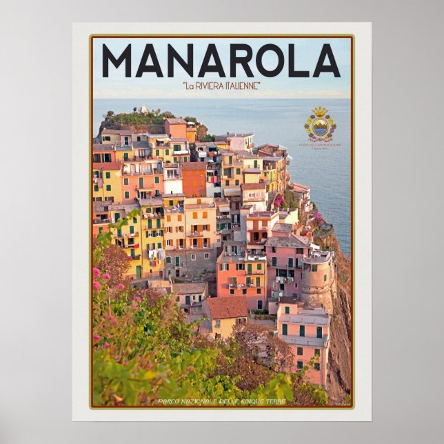 Manarola Vineyard Harbour - on white Poster (Front)