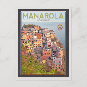 Manarola Vineyard Sunset - On Black Postcard