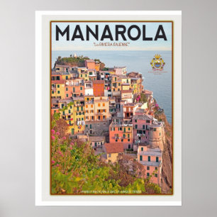 Manarola Vineyard Sunset (white) Poster