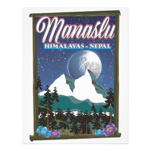 Manaslu Himalayas Nepal travel poster map