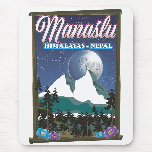 Manaslu Himalayas Nepal travel poster map Mouse Pad (Front)