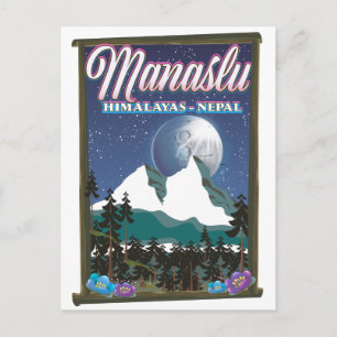 Manaslu Himalayas Nepal travel poster map Postcard