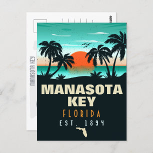 Manasota Key Florida Retro Sunset Souvenirs 60s Postcard