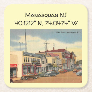 Manasquan NJ Coordinates Longitude and Latitude Square Paper Coaster