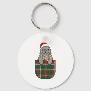 Manatee Buffalo Plaid Green Red White Cket Christm Keychain
