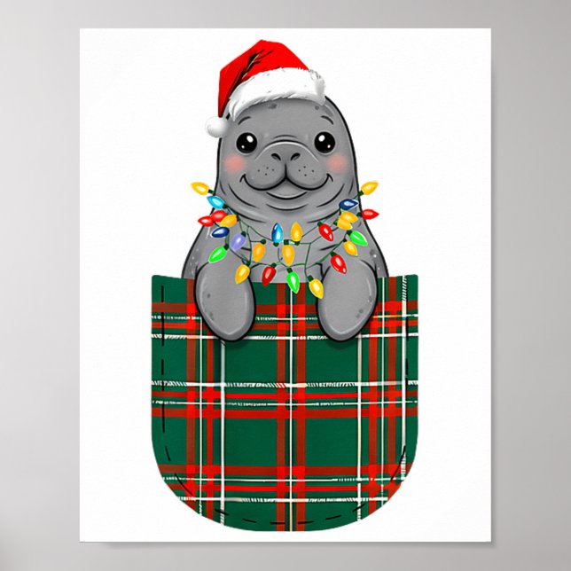 Manatee Buffalo Plaid Green Red White Cket Christm Poster (Front)