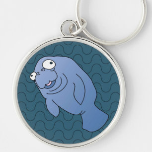 Manatee Cartoon Illustration Fun Keychain