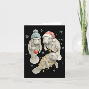 Manatee Christmas Manatee Santa Reindeer Lights Wo Card