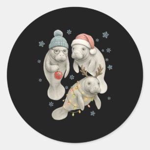 Manatee Christmas Manatee Santa Reindeer Lights Wo Classic Round Sticker