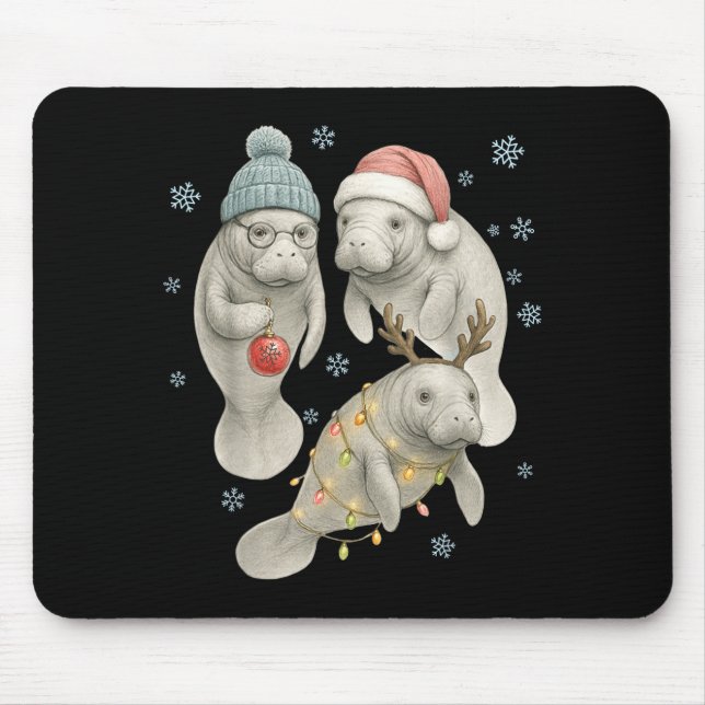 Manatee Christmas Manatee Santa Reindeer Lights Wo Mouse Pad (Front)