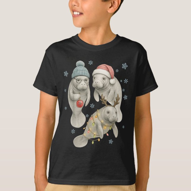Manatee Christmas Manatee Santa Reindeer Lights Wo T-Shirt (Front)