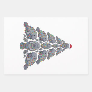 Manatee Christmas Tree Santa Hat Christmas Lights  Wrapping Paper Sheet