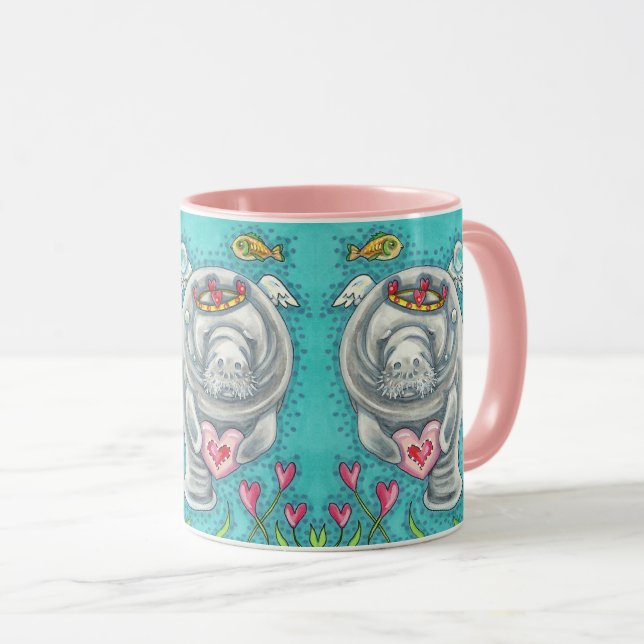 MANATEE CUPID, BUBBLES & HEARTS COLORFUL VALENTINE MUG (Front Right)